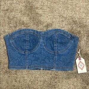Forever 21 Floral Denim Crop Top